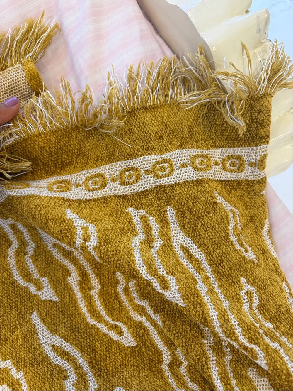 Anthropologie Golden Yellow Fringe Throw